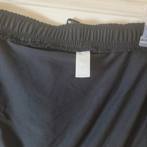 Bal Harbour Swim Shorts Women's 1X black Taslan plus sport gym brief tie pockets - Picture 16 of 16